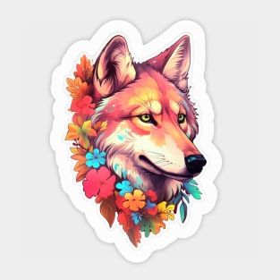 Colorful Wolf with Flowers Sticker